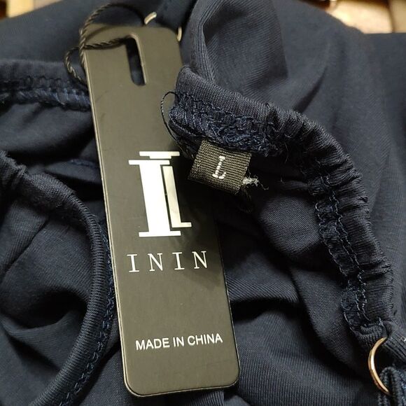 II ININ Women's Navy Deep V-Neck Casual Dress Summer Backless Maxi Dress Sz L - Picture 6 of 6